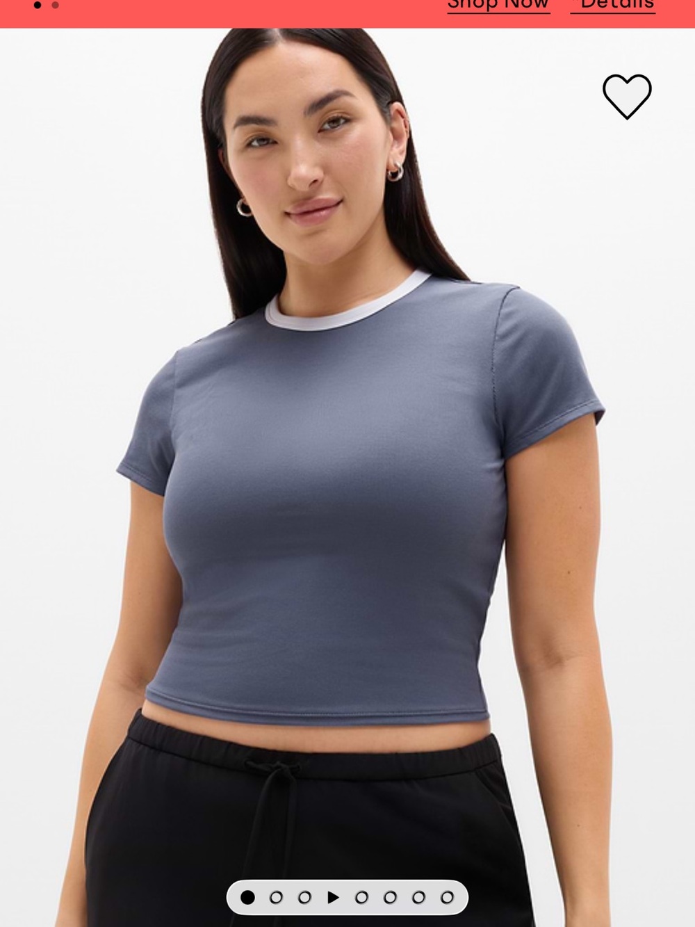 Athleta Signature Rib Crop Tee Gray White Trim NWT Large